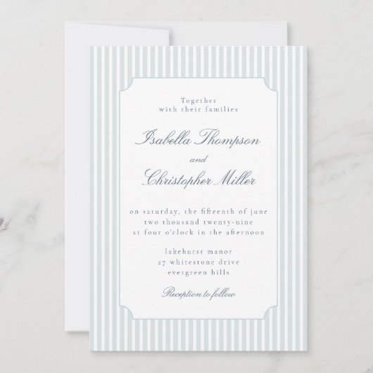 Light Blue Stripe Framed Wedding Invitation (Devant)