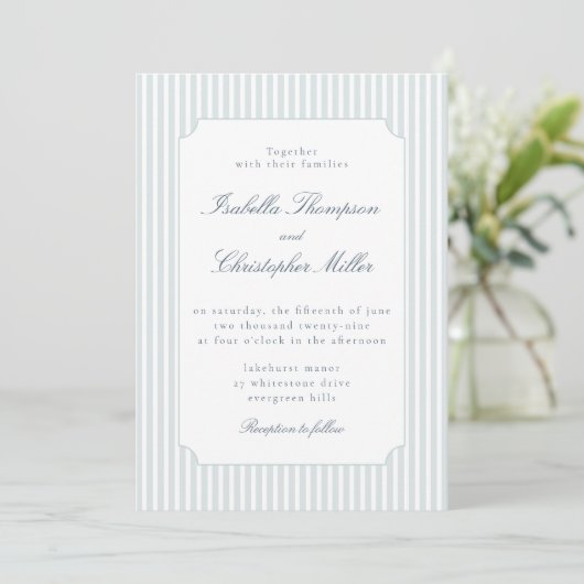 Light Blue Stripe Framed Wedding Invitation (Debout devant)