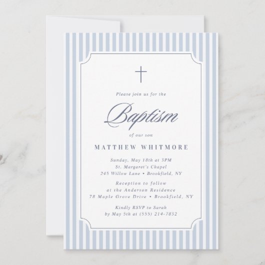 Light Blue Striped Baptism Invitation (Devant)