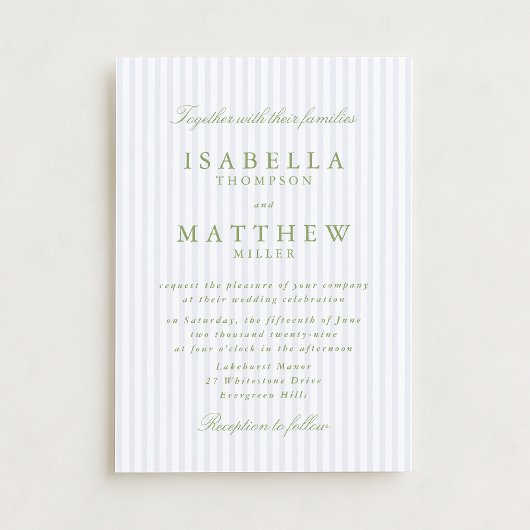 Light Blue Striped Classic Wedding Invitation