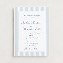 Light Blue Striped Modern Script Wedding Invitatio Kaart