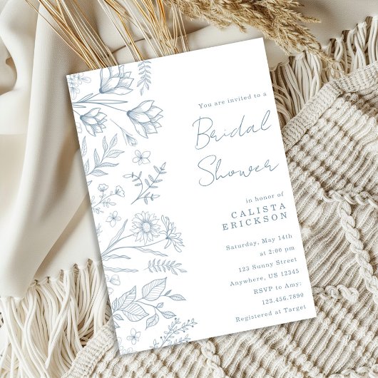 Light Blue Toile Bridal Shower Invitation