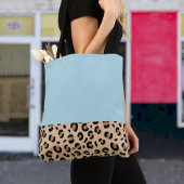 Light blue tote bag / Bag with leopard trim