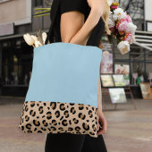 Light blue tote bag / Bag with leopard trim