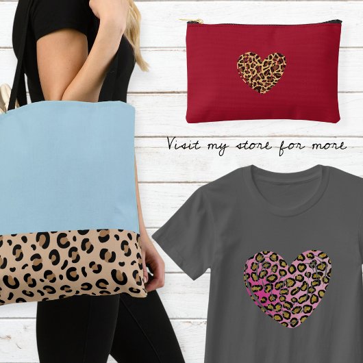 Light blue tote bag / Bag with leopard trim