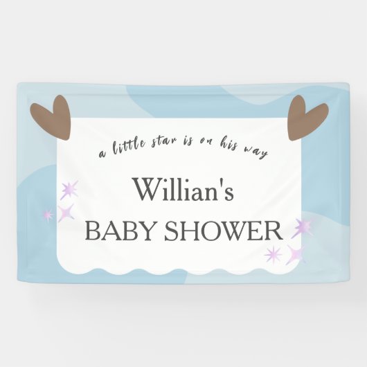 Light Blue Twinkle Star Baby shower Welkom Spandoek (Horizontaal)
