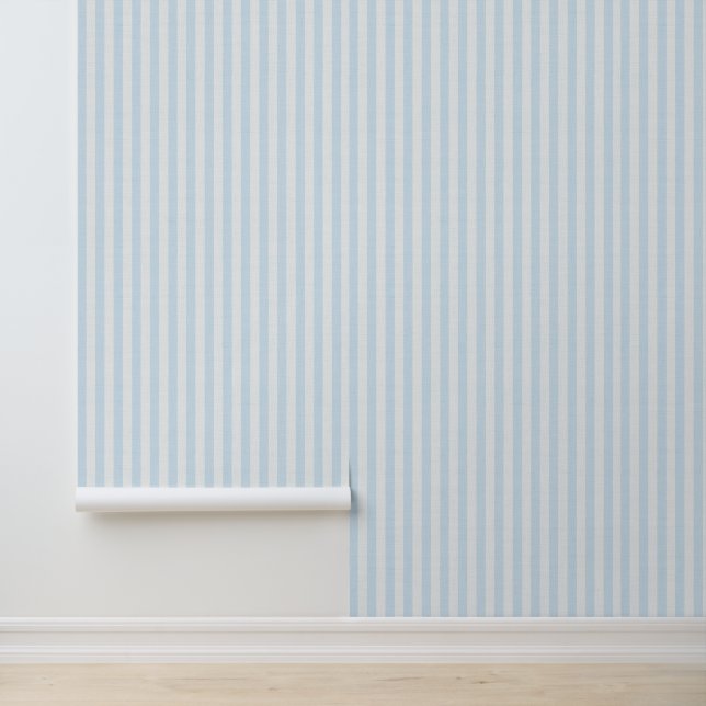 Light Blue Vertical Stripes Linen Look Coastal Behang (Applicatie)