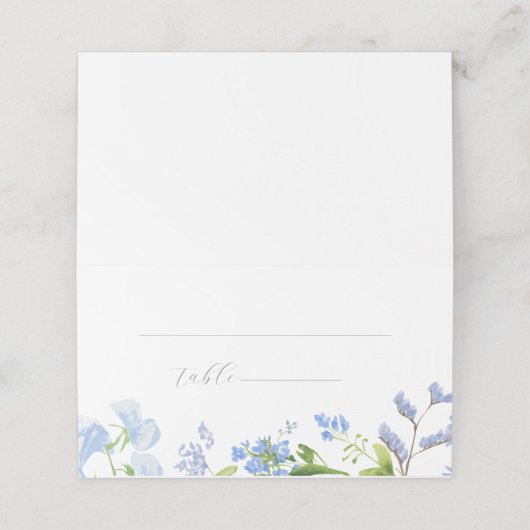 Light Blue Waterverf Flowers Folded Escort Kaart (Buitenkant ongevouwen)