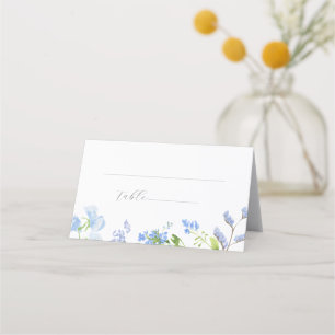 Light Blue Waterverf Flowers Folded Escort Kaart