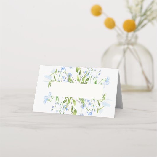 Light Blue Waterverf Flowers Folded Place Card (Voorkant)