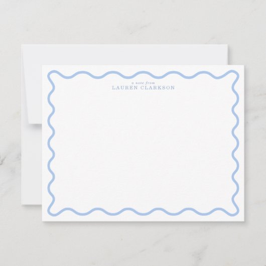 Light Blue Wavy Border Personalized Note Card Kaart (Voorkant)