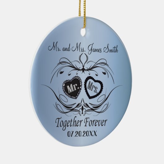 Light Blue Wedding Keepslag Keramisch Ornament (Rechts)