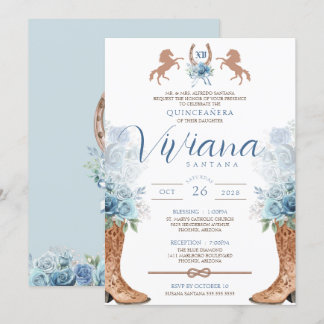Light Blue Western Charra Quinceanera Kaart