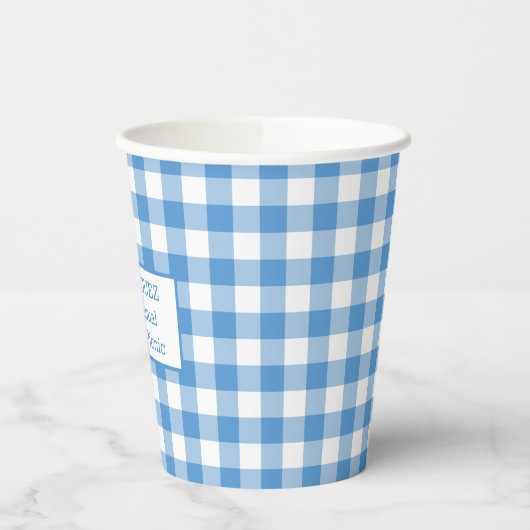 Light Blue White Buffalo Check Name Family Picnic Papieren Bekers (Links)