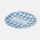 Light Blue White Buffalo Check Name Family Picnic Papieren Bordje (Gekanteld)