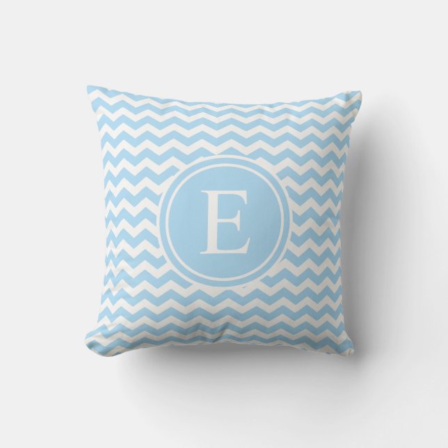 Light Blue White Chevron Monogram Kussen (Voorkant)