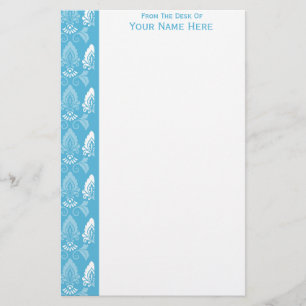 Light Blue White Damask-rand Briefpapier