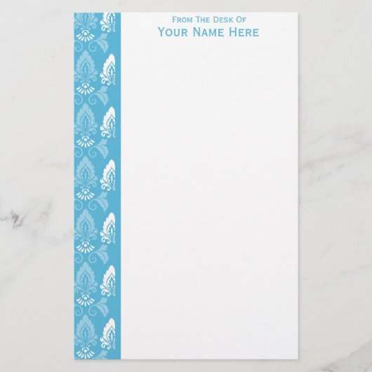 Light Blue White Damask-rand Briefpapier (Voorkant)