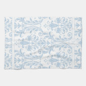 Light Blue White Floral Swirls Damask Monogram Theedoek (Horizontaal)