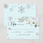 Light Blue Winter Floral RSVP Kaartje (Voorkant / Achterkant)