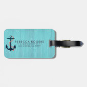 Light Blue Wood & Blue Nautical Anchor Monogram Bagagelabel (Achterkant horizontaal)