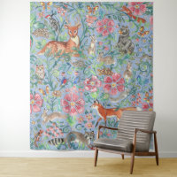 Light Blue Woodland Animal Deer Fox Rabbit Groot
