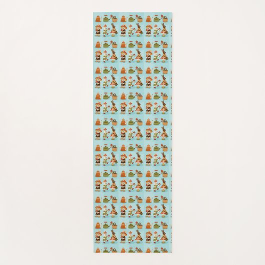 Light blue wrapping paper featuring a repeated  yogamat (Voorkant)