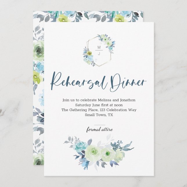 Light Blue Yellow Green Floral repesal Dinner (Voorkant / Achterkant)