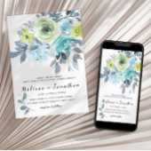 Light Blue Yellow Green Floral Wedding Kaart