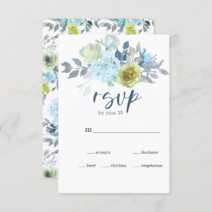 Light Blue Yellow Green Floral Wedding RSVP Kaart