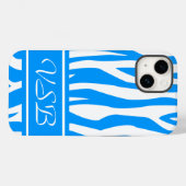 Light Blue Zebra Print met monogram Case-Mate iPhone Case (Achterkant (horizontaal))