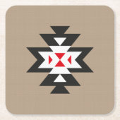 Light Brown Black White Red Aztec Pattern Vierkante Kartonnen Onderzetter (Voorkant)
