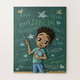 Light Brown Boy en positieve woorden Legpuzzel