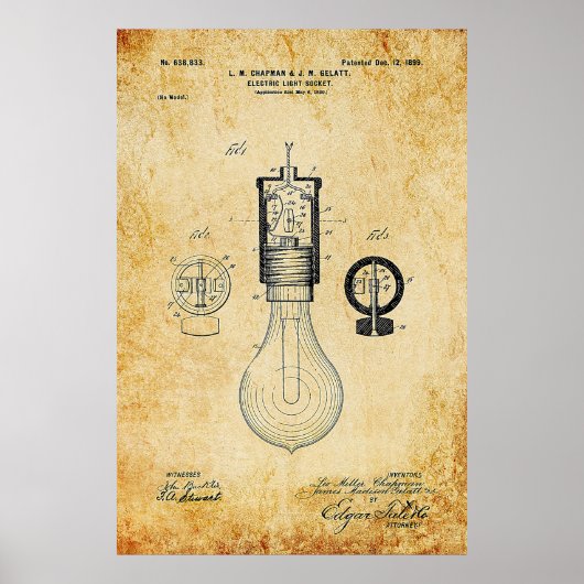 Light Bulb Patent Poster (Voorkant)