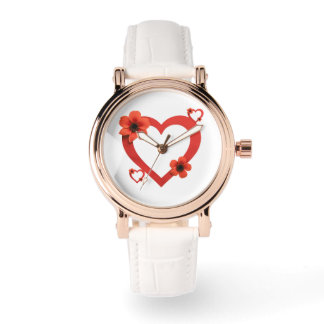 Light-Colored Wristwatch with Red Heart Horloge