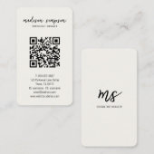 Light Cream Minimalist Modern Initiaal QR Code Visitekaartje (Voorkant / Achterkant)