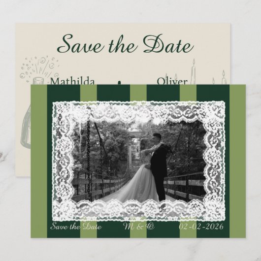 Light & Dark Green Wide Stripe Invitation (Devant / Derrière)