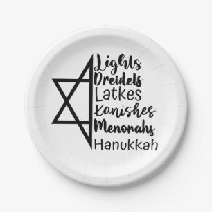 Light Dreidel Latke Kanish Menorah Hanukkah Papieren Bordje