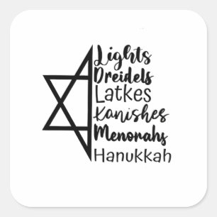 Light Dreidel Latke Kanish Menorah Hanukkah Vierkante Sticker
