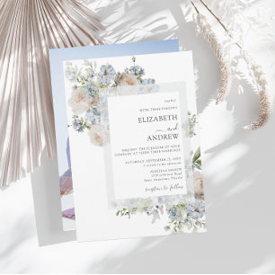Light Dusty Blue & Blush Pink Floral Foto Kaart