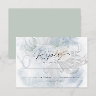 Light Dusty Blue BOHO Floral Reply RSVP Kaartje