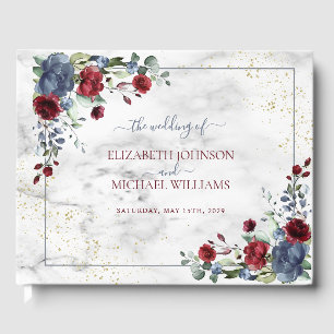 Light Dusty Blue Burgundy Floral Briefkaart Weddin Gastenboek