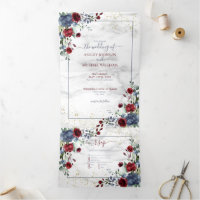 Light Dusty Blue Burgundy Floral Photo Wedding