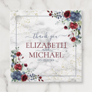Light Dusty Blue Burgundy Floral Wedding Bedankjes Labels