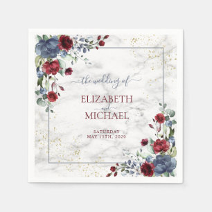 Light Dusty Blue Burgundy Floral Wedding Servet