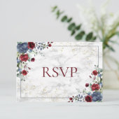 Light Dusty Blue Burgundy Gold Wedding RSVP (Staand voorkant)