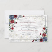 Light Dusty Blue Burgundy Gold Wedding RSVP (Achterkant)