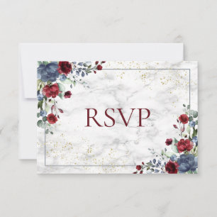 Light Dusty Blue Burgundy Gold Wedding RSVP Kaartje
