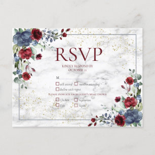 Light Dusty Blue Burgundy Gold Wedding RSVP Uitnodiging Briefkaart