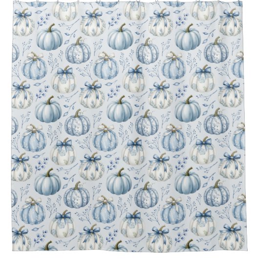 Light Dusty Blue Pumpkin Pattern - Shower Curtain Douchegordijn (Voorkant)